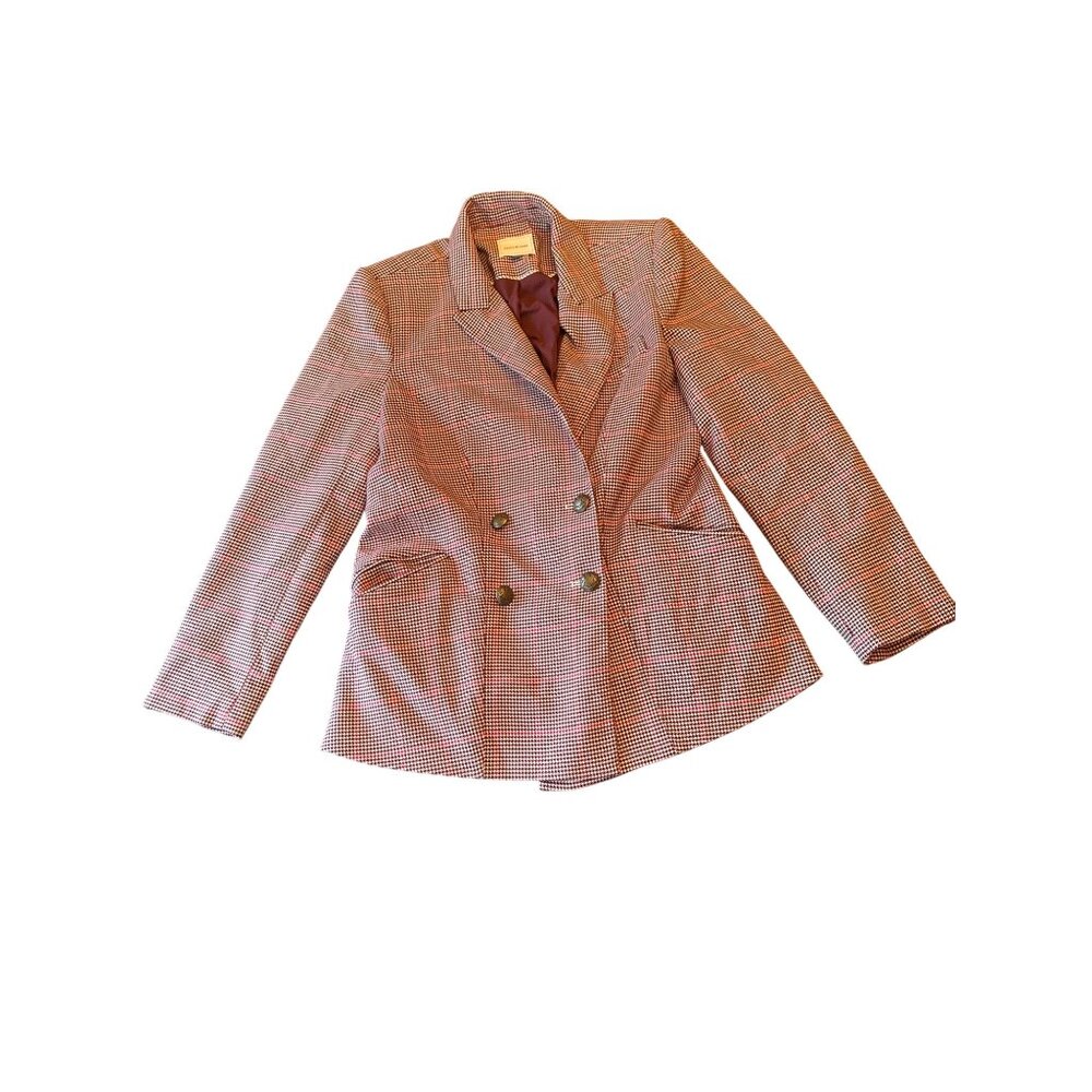 Court &‎ Rowe Womens Houndstooth Double-Breasted Blazer Size 12 Burgundy & Pink